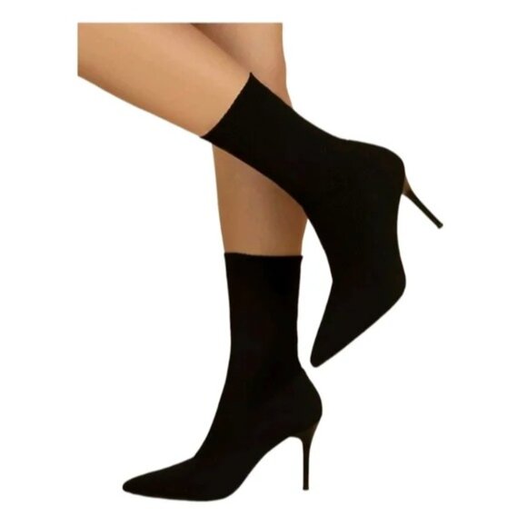 Staccato Women's Black Knit Pointed Toe Mid Socks Boots Red Heels Sz 9.5 40 314 - Picture 2 of 16